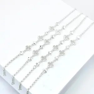S925 Real Silver Clover Bracelet M Size 5 Clovers in Fine Real Silver 925
