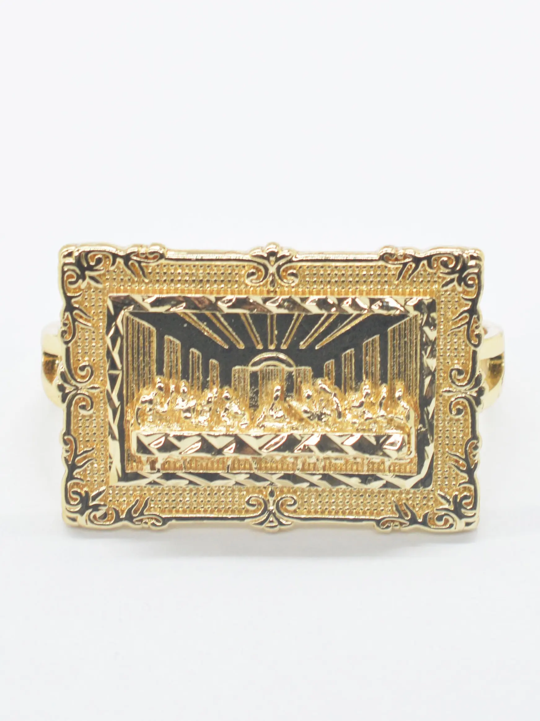 14k Gold Plated Last Supper Double Ring, Unisex Religious Jewelry, Elegant Everyday Ring, Beautiful Rings, Daily Wear, Party, Festival Accessory, Copper Alloy Material, Engraved Ring
