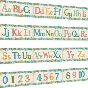 12 count Alphabet Bulletin Board Strips Set Alphabet Line ABC Alphabet Banner & Number Border Posters for   Classroom Playroom Bedroom (Succulent)
