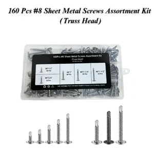 160-Piece Premium #8 Self-Tapping Screw Assortment Kit – 410 Stainless Steel Truss Head Screws for Metal & Wood, Ranging from #8*1/2" to 1-1/2", Perfect for DIY & Professional Projects