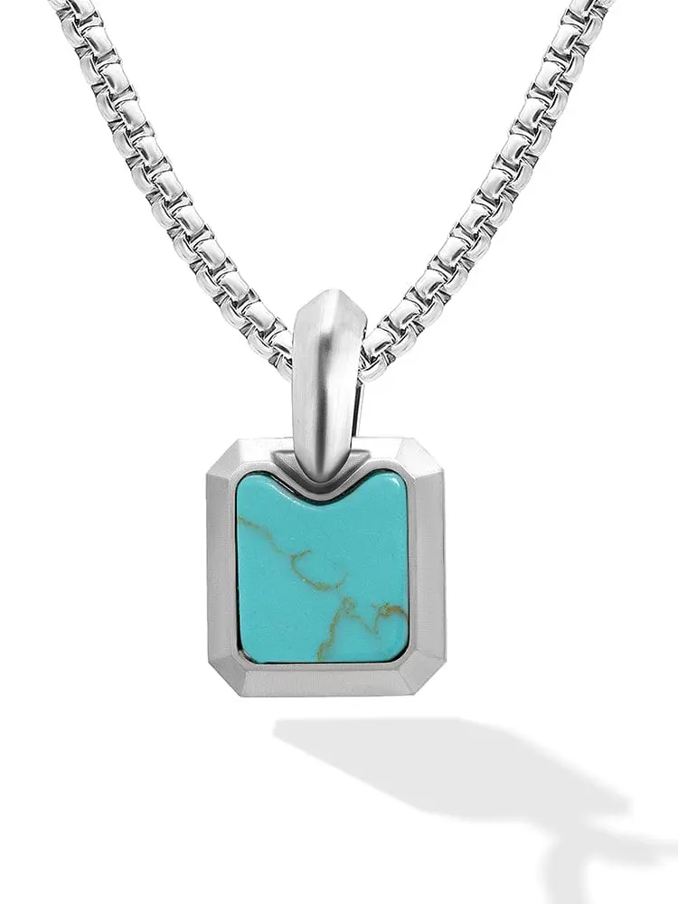 RTZN Turquoise Square Pendant Necklaces for Men