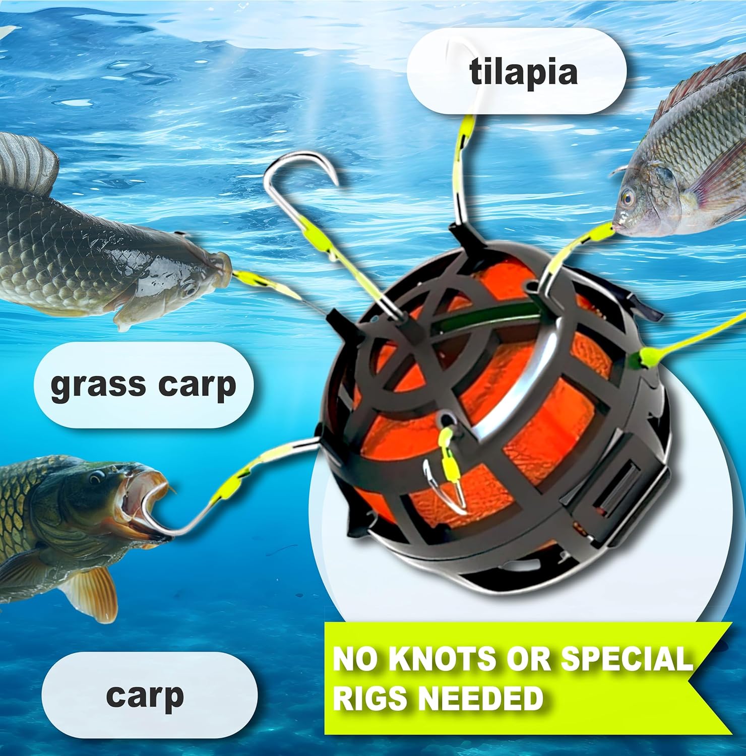 BTF High-Carbon Steel Anti-Snag Off-Bottom Mine Hooks, Pre-Tied Upward Carp Feeder Rig with Bait Cage, Easy Bottom Casting Fishing Gear Accessories for Freshwater Carp Catfish Bass Pole/Baitcaster Fishing