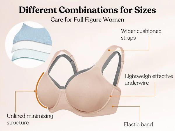 HSIA Joan Comfortzone Plus Size Soft Unlined T-Shirt Minimizer Bra Underwire Full Coverage 1/4 Inch Reducing Effect Seamless Support SpringStatements