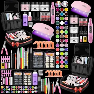 Professional Acrylic Nail Kit for Beginners - 42 Colors Glitter Powder, Liquid, UV Light, Drill, Practice Finger Nail Bag Organizer Case