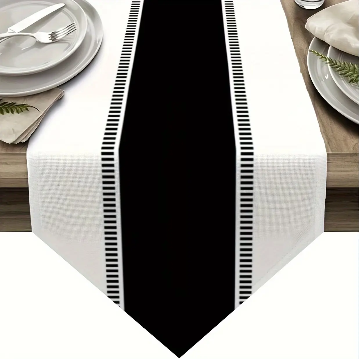 2D flat print, 1 table flag decoration, Table Runner, suitable for kitchen and dining table, Home Decor, Table Setting, featuring solid color stripe design, this linen farmhouse style elegant table flag is perfect for decorating