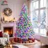 【RGB Lights】SHareconn 4/5/6/7/7.5/8/9/12FT Pre-Lit PE+PVC Flocking Cedar Christmas Tree - Classic Irregular Shape, Eco-Friendly Color Changing Snow Flocking, Deluxe Hinged Design, Remote Control, RGB Mood Lighting, Home Festive Decor