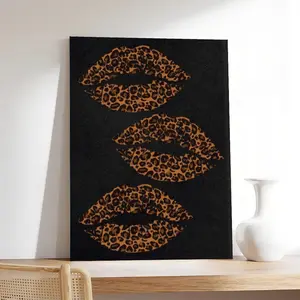 Leopard Print Lips  Art: Retro Kiss Poster for Trendy  - Ideal for Bedroom & Dark  Settings, Black Art Print, Cool for  Office .unique   wall decor home Kitchen Box