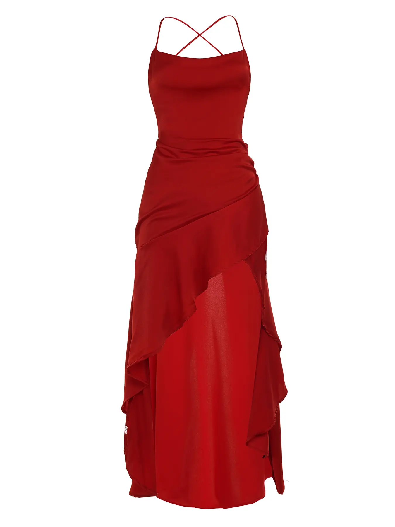 Women's Sexy High Slit Ruffle Hem Satin Strap Red Long Dress, Tie Back Large Backless Design Square Neck Slim Fit Bodycon Formal Party Gown, Elegant Chic Fashionable Evening Dress - TikTok Shop Women's Sexy High Slit Ruffle Hem Satin Strap Red Long Dress, Tie Back Large Backless Design Square Neck Slim Fit Bodycon Formal Party Gown, Elegant Chic Fashionable Evening Dress - TikTok Shop