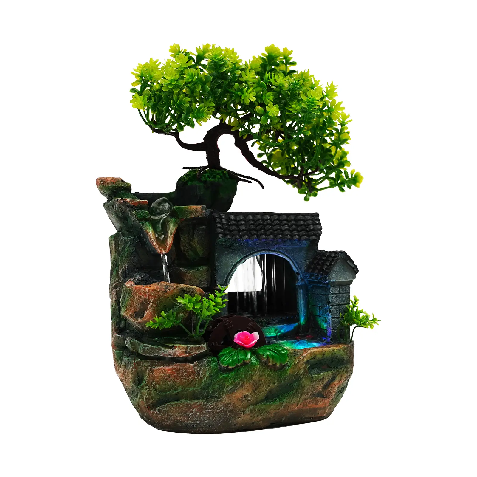 Waterfall Fountain Indoor Tabletop Water Fountain Rockery Stream Tabletop Fountain Fountains and Waterfalls Desk Fountain with Automatic Pump and Switch Room Decor Gift Statues Figurines Modern Home Decoration