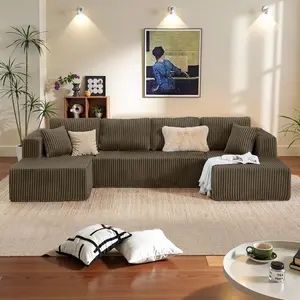 Niccae 132.5" U-Shape Modular Sectional Sofa - Corduroy Fabric, 5-Seat, No Assembly, Modern Design, Comfortable, Pet-Friendly, Ships in 2 Packs Modular Sofa Gray Sofa