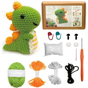 Crochet Kit for Beginners for Adults, Learn to Dinosaur Crochet Kit, Crochet Animal Kit Starter Knitting with Step-by-Step Video (Green Dinosaur)