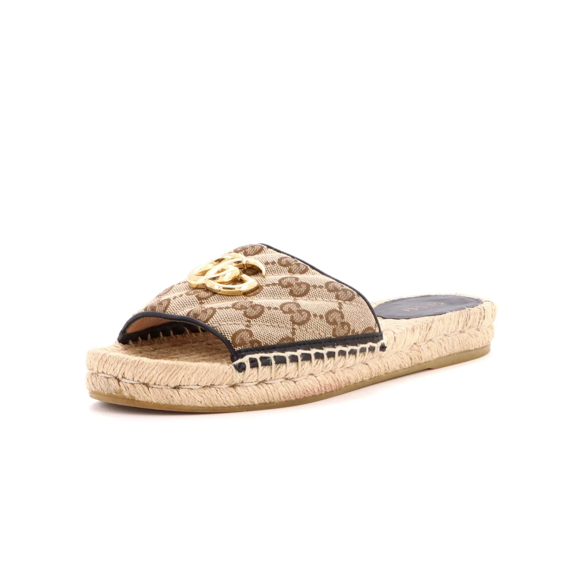 Pre-owned Gucci Women's GG Marmont Espadrilles Slide Sandals Diagonal Quilted GG Canvas by Rebag