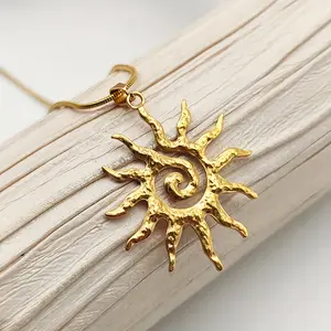 18K Gold Plated Sunflower Large Sun Hollow Pendant Necklace Retro Elegant Design for Daily Wear & Parties Valentine's Day Gift Durable Accessory totem  necklace