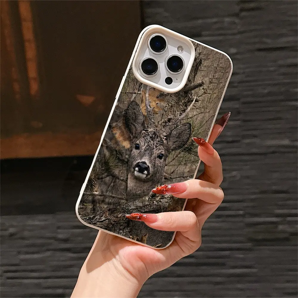 Camouflage Forest Deer Design Tpu Phone Case for iPhone 6/7/8/x/XS/XR/XS Max, Anti-Drop Shockproof Full Coverage, Gift for Women and Girls