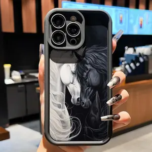 Horse Phone Case Shockproof Sand Texture, Anti-Drop Protective Cover for iPhone 11/12/13/14/15/16/XR/13promax/16plus/12pro/14promax/XS