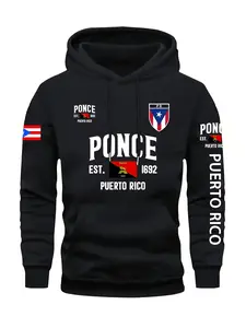Men's Puerto Rico Flag Print Hoodie, Long Sleeve, Drawstring & Kangaroo Pocket, Comfortable Casual Fashion, Trendy Streetwear, Fall&winter, Sweatshirts