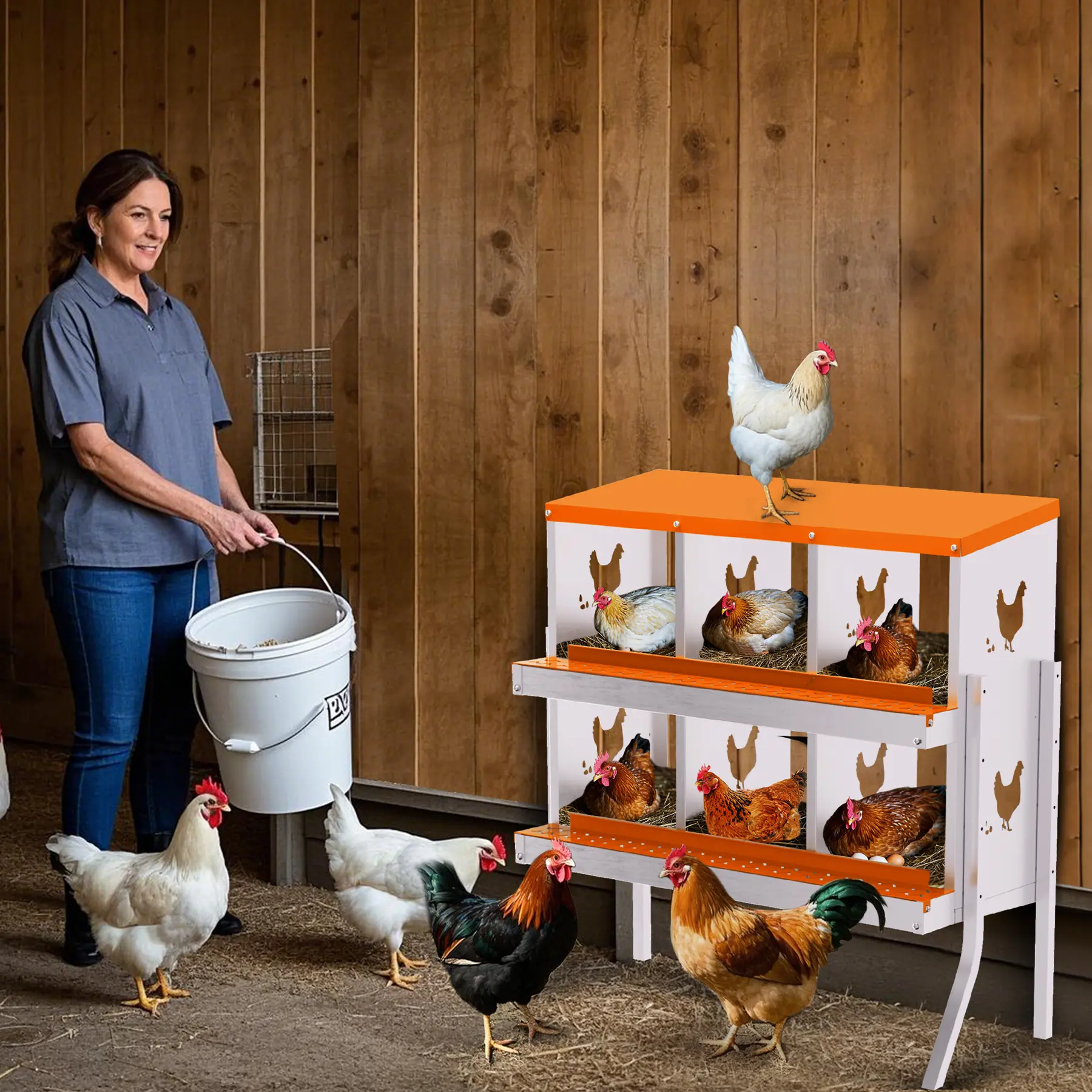 Garvee Upgraded Galvanized Metal Chicken Nesting Box – 6 Compartments, 2 Layers, Rustproof, Easy to Install, Egg Collection System, Ventilated Poultry Laying Box for Coops & Hens – Blue