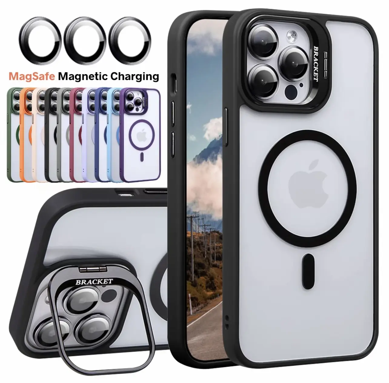 Shockproof Magsafe Phone Case For iPhone 17 / 17E / 16 / 16E / 15 / 14 / 13 / 12 / Plus / Pro / Pro Max / Shockproof Magnetic With Camera Lens Cover Case with Stand Kickstand Casing