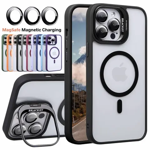 Shockproof Magsafe Phone Case For iPhone 18 / 17 / 17E / 16 / 16E / 15 / 14 / 13 / 12 / Plus / Pro / Pro Max / Shockproof Magnetic With Camera Lens Cover Case with Stand Kickstand Casing