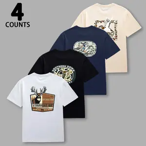 Men's 4-Piece Casual Mens Clothing Top Set - Round Neck Short-Sleeve Graphic T Shirts, Rustic Hunting-Inspired Wildlife & Nature Prints, Ultra-Soft Fabric, Ideal for Outdoor Adventures & Everyday Errands