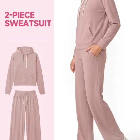 SHOWITTY Women's 2 Piece Sweatsuit – Casual Long Sleeve Hoodie & Loose Wide Leg Sweatpants with Pockets