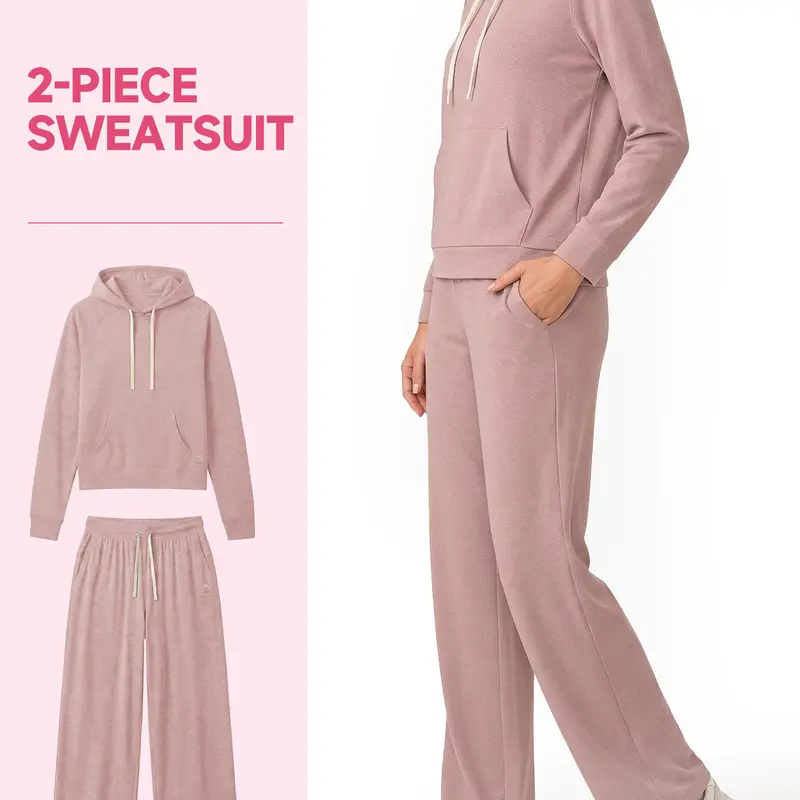 SHOWITTY Women's 2 Piece Sweatsuit – Casual Long Sleeve Hoodie & Loose Wide Leg Sweatpants with Pockets