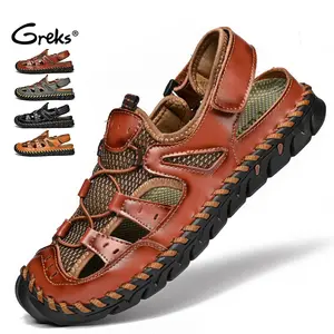 GREKS Men's Summer Outdoor Sport Sandals - Handmade Closed Toe Adjustable for Fisherman Beach, Breathable Comfortable
