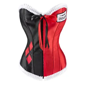 Littleforbig Women's Lace Up Boned Overbust Corset Bustier Bodyshaper Top - Mad Love Pattern