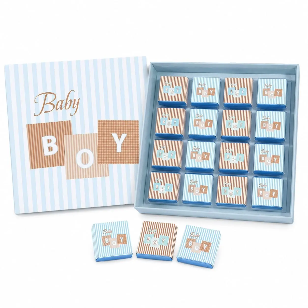 OMNIYA Delicacy Chocolate Baby Boy Gift Box (1.27 Pounds, 32 Pieces) – Premium Assorted Chocolates for Baby Shower, Birth Announcement & Newborn Celebration – Elegant Blue Gift Packaging