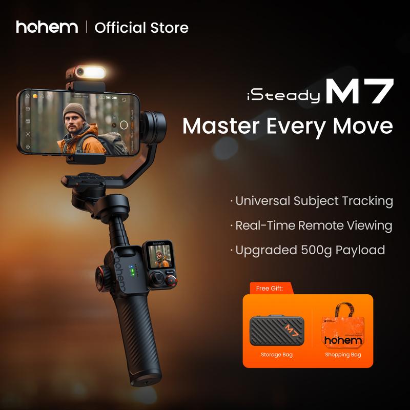 Hohem iSteady M7 AI Tracking Smartphone Gimbal Stabilizer 3-Axis with Magnetic Fill Light/AI Tracking Sensor for iPhone Android with 1/4-inch Color Tochscreen Display,Detachable Remote Controller, Max Payload 500g 2023 Upgraded Hohem iSteady M7 AI Tracking Smartphone Gimbal Stabilizer 3-Axis with Magnetic Fill Light/AI Tracking Sensor for iPhone Android with 1/4-inch Color Tochscreen Display,Detachable Remote Controller, Max Payload 500g 2023 Upgraded