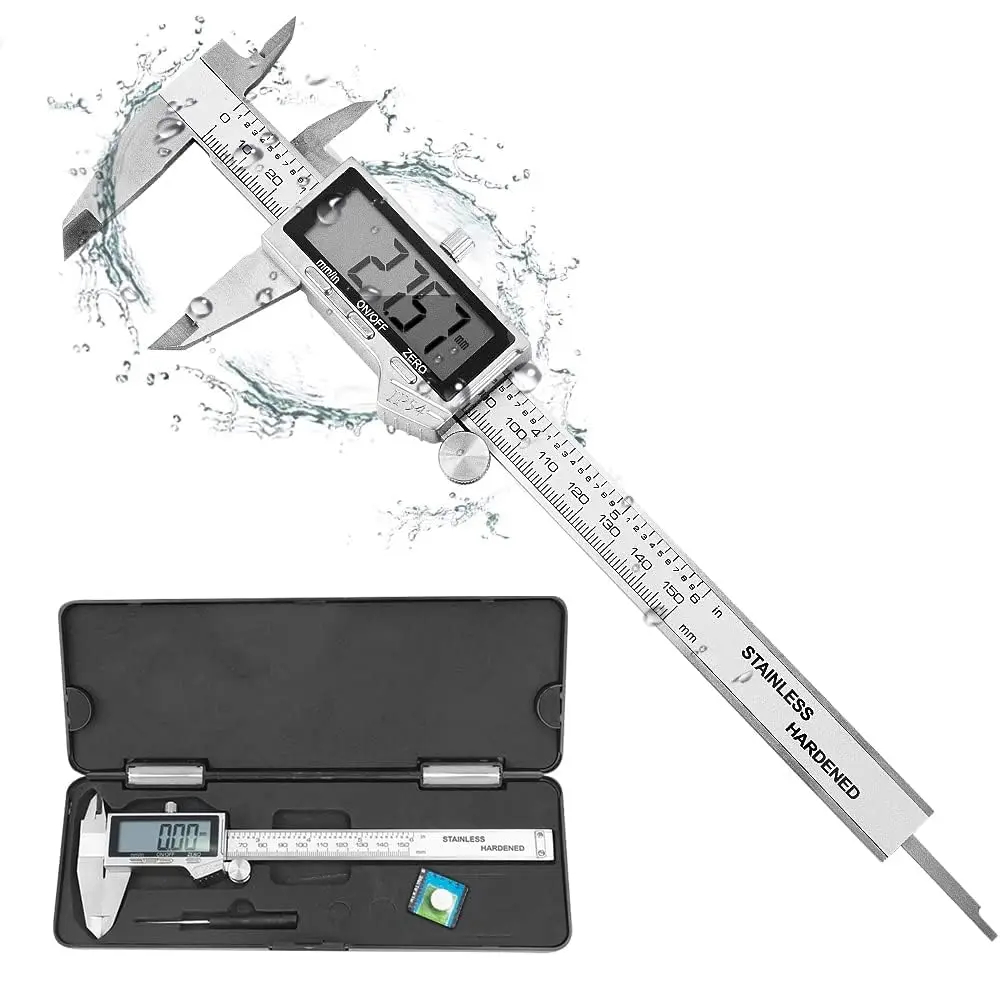 Stainless Steel Digital Vernier Calipers - 0-150mm/0-6in Compact Measuring Tool, Extra-Large LCD Screen, Inch/Metric Conversion, Accurate Data, Automatic Power Off, Convenient DIY & Home Use, Batteries Included, Comfortable Grip