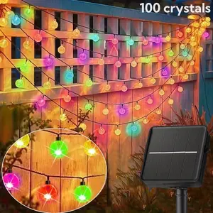 Solar Crystal String Lights, 100led 39ft Garden Decor, Smart Sensor, 8 Flash Modes, Outdoor Christmas Party Lighting