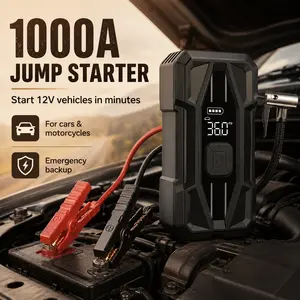 Car Jump Starter with Air Compressor, 1000A 12V Battery Booster and 150 PSI Cordless Tire Inflator, Portable Emergency Power Pack for Cars, Motorcycles, Bikes and Balls digital display air pump wireless rechargeable auto-shutoff