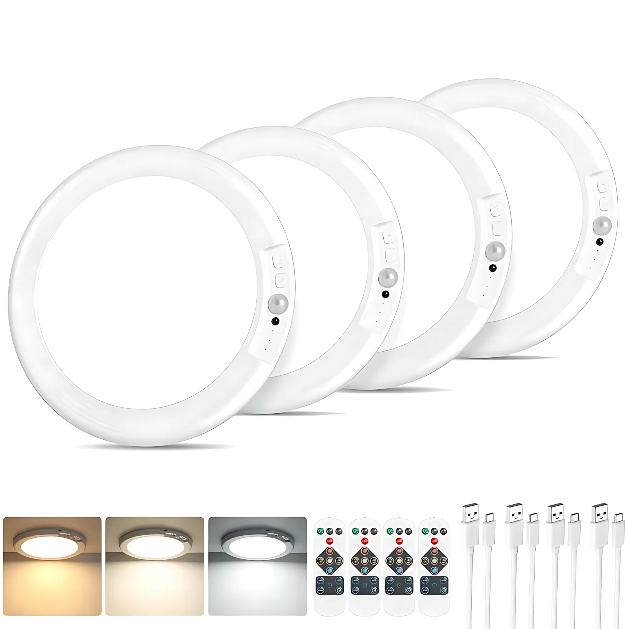 Motion Sensor Ceiling Light – Rechargeable Wireless LED Ceiling Light with Remote, 3 Color Modes & 10 Brightness Levels. Magnetic Battery-Powered Light for Closet, Shower, Hallway, Stairs, Pantry, Shed, Garage & Indoor Home Lighting, No Wiring Required