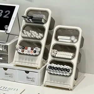 Large Capacity Desktop Pen Holder Organizer Box, Wall-Mounted Design Suitable for Markers & Ballpoint Pens, Glossy Plastic Material