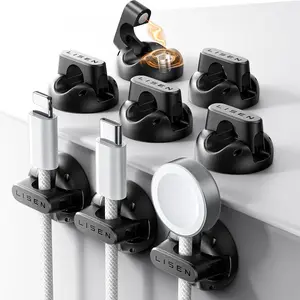 LISEN 8-Pack Magnetic Cable Clips, 60° Rotating Shaft, 4 Cable, Management, Kit , Wall, Desk, and Car Organizer for Easy Cable Management
