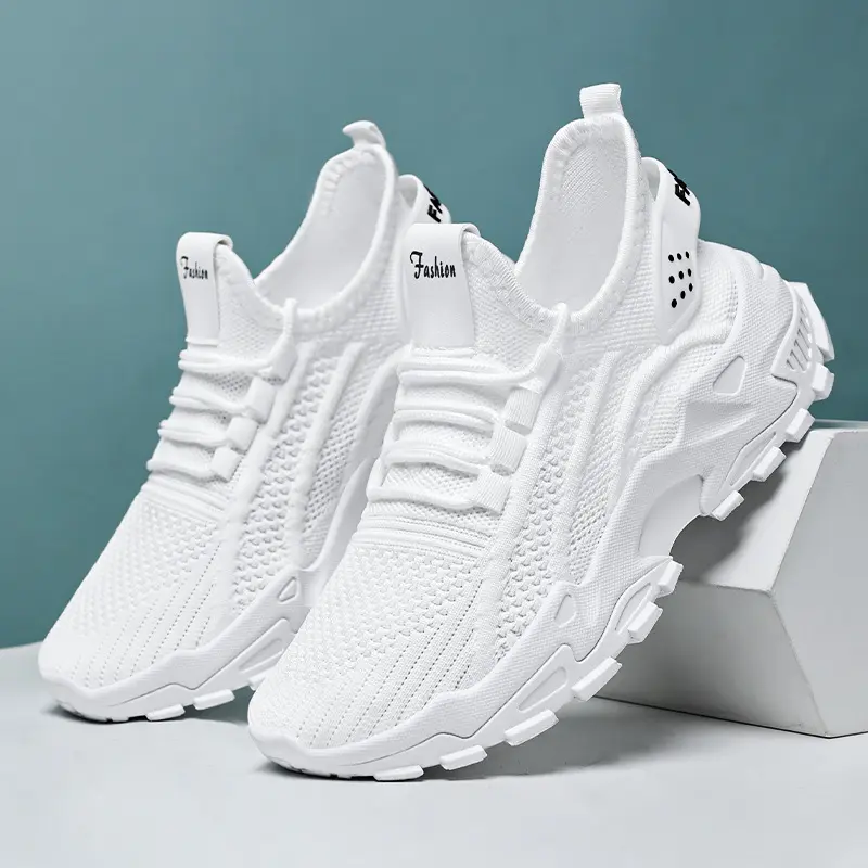 Women's Black & White Knit Lace-Up Chunky Sole Sneakers |   Breathable Mesh Cushioned Platform Shoes - Non-Slip All-Season Indoor/Outdoor Walking Gym Travel Shoes with Stud Detail low-top comfortable running shoe