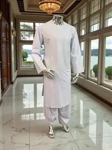 Men’s White Parahan Tumban with Matching Machine Embroidery – Traditional Afghan Outfit, Medium