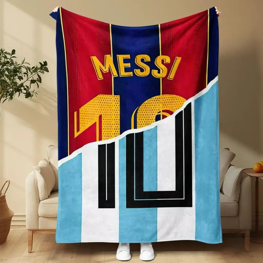 Anime Messi Jersey Theme Blanket, Contemporary Football Art Flannel Throw for Bed Couch Sofa, Soft Polyester Print Room Decor, All Season Home Travel Cover, Christmas Gift for Soccer Jersey Fans, Teens and Dorm Rooms, Teen Rooms