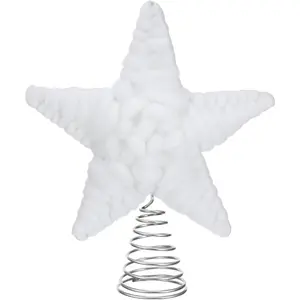 Rustic Christmas Star Tree Topper 8.4 inch Farmhouse Rustic Christmas Decor White Yarn Crochet Knit Star Tree Topper for Xmas Farmhouse Home Decor Winter Holiday