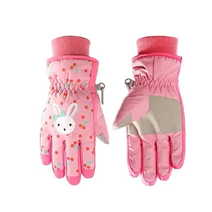 New Windproof Waterproof Warm 5-Layer Ski Gloves for Kid Girls, Cute Sweet Style Winter Hand Protection, Ideal for Cold Weather Outdoor Activities