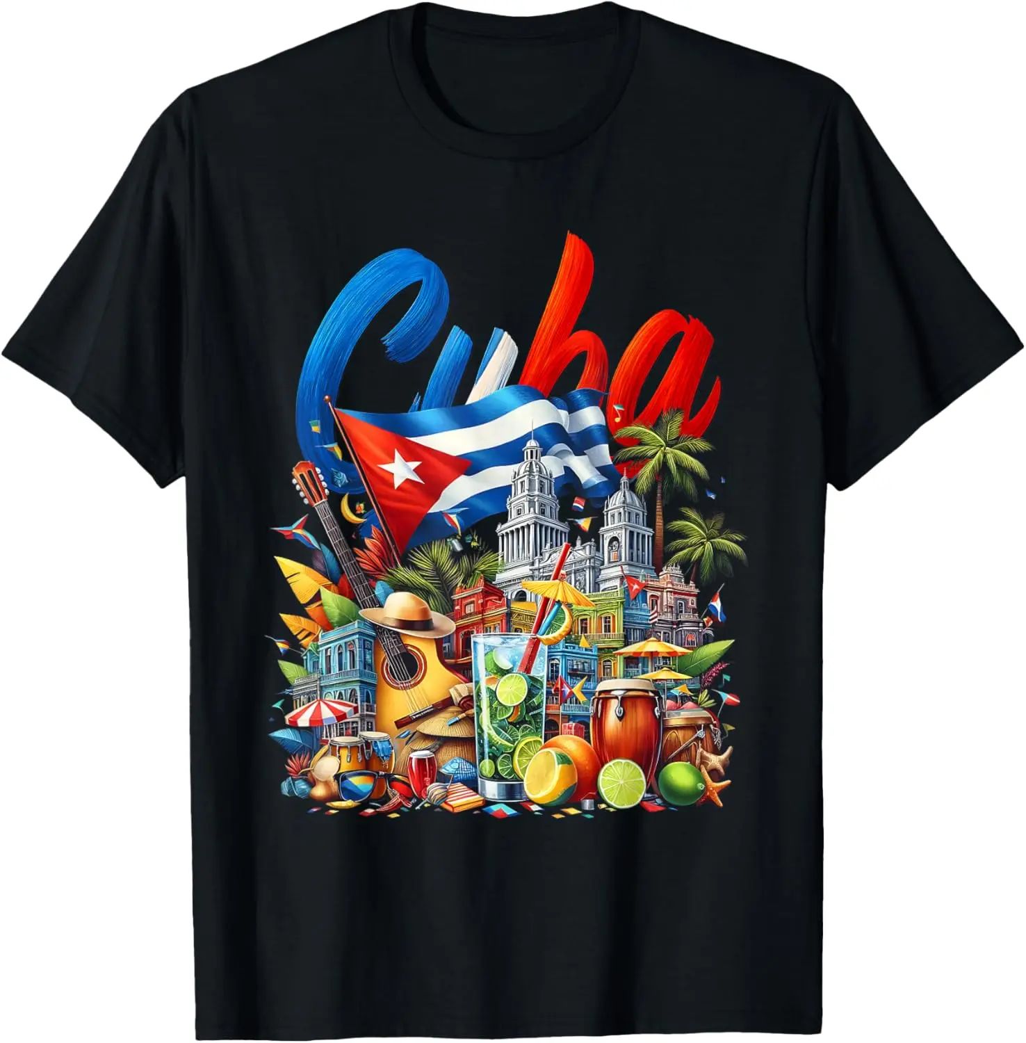 Vintage Cuban Flag 100% Cotton T-Shirt, Unisex Casual Short Sleeve Graphic Top for Hispanic Heritage Month, Shortsleeve, Women, Tshirt, Cuba National Hispanic Heritage Month, Graphic Print, Everyday, Streetwear, Distressed, Funny Print