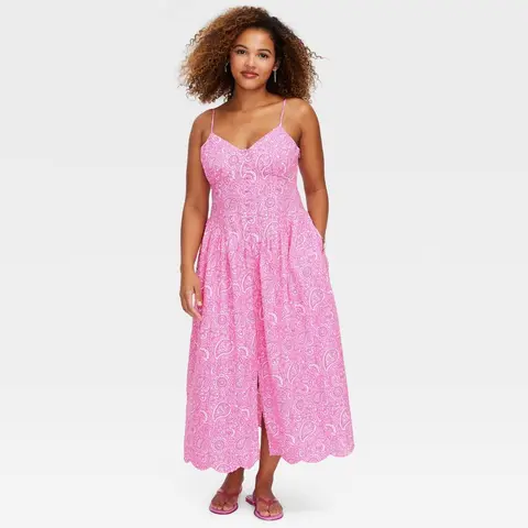 Women's Paisley Floral Drop Waist Midi A-Line Dress - Roller Rabbit