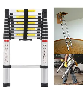 10.5FT 3.2M Telescoping Ladder Aluminum Multi-purpose Extension Ladder EN131 Standard, 330lbs Load, Portable Folding Ladder, 10 Steps, Easy to Collapse Space Saving, with Anti-Slip Feet