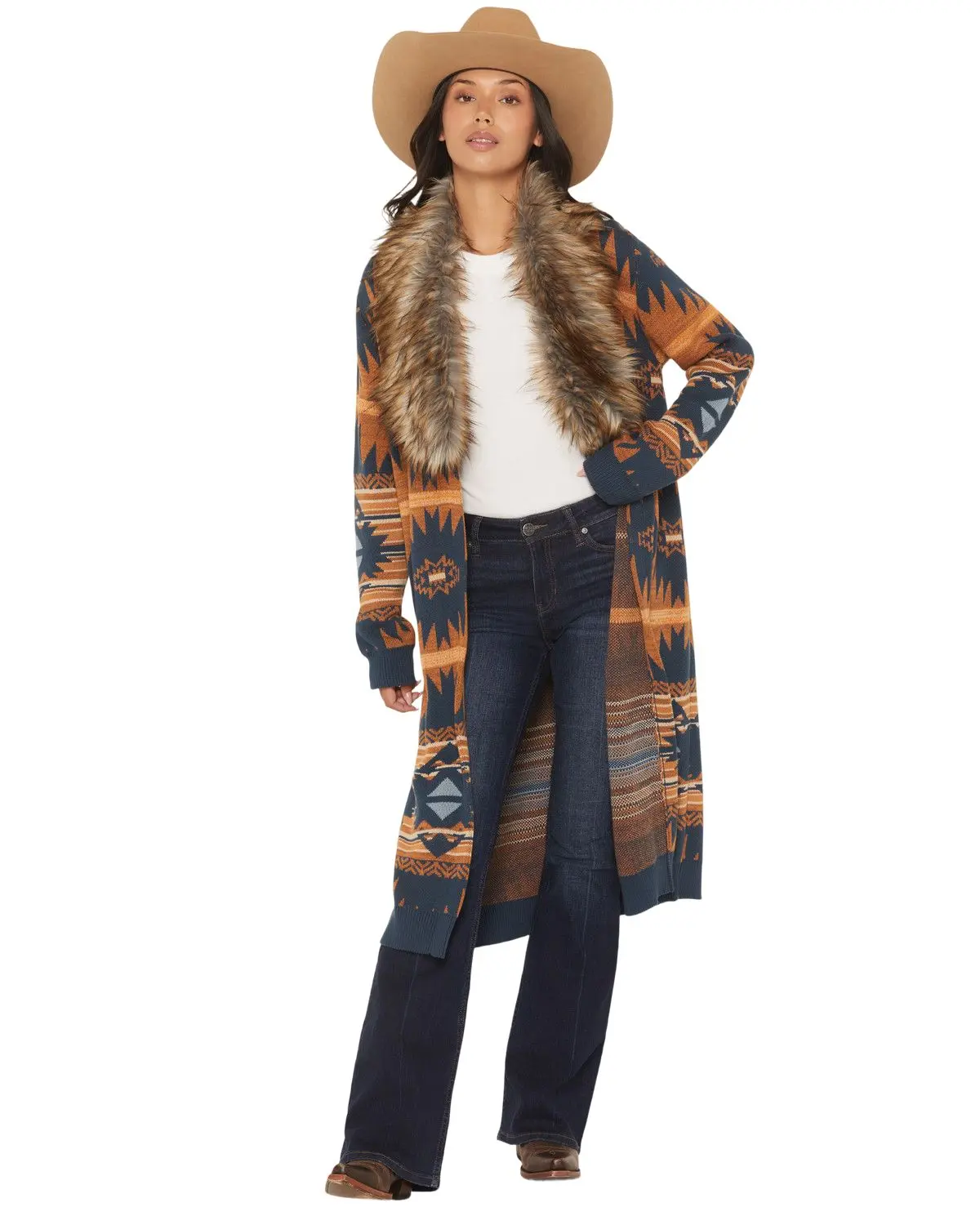 Panhandle Women's Slim Women'S Fur Southwestern Print Cardigan - Lw95t07933