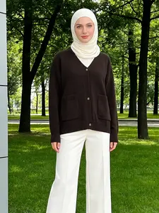Muslim Style Women's Casual Knitted Sweater Cardigan, Loose Fit Long Sleeve, Spring & Fall, Perfect for Travel, Relaxed Fit Cardigan