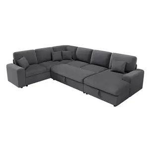 [Ships in 3 Boxes] [MothersDayGift] AMERLIFE 129 Inch Sectional Couches for Living Room, Sectional Couch with Storage & Ottoman, Modular Sectional Sofa Converts to Sleeper, Cloud Couch Sectional for Large Space