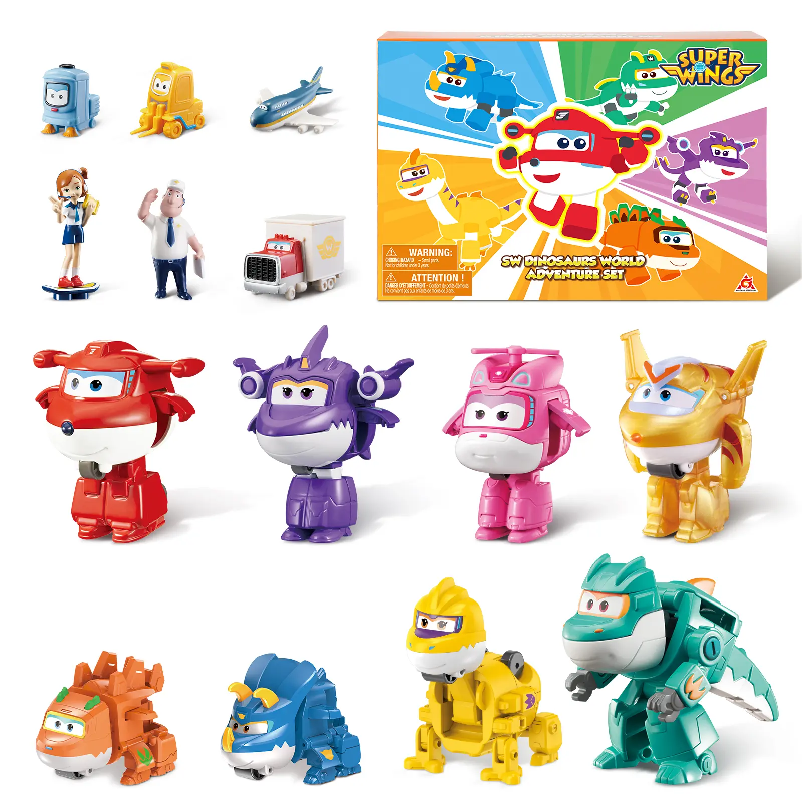 Super Wings 15-Pack 2-Inch Transformer Action Figure Set, Plane-Robot Play Toys with Mobile Wheels, Portable Safe No-Battery Car Toys for Kids 3+, Fun Birthday Party Favor Supplies