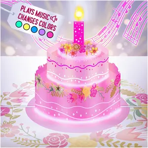 100 GREETINGS Birthday Lights & Music Pink Cake Card – Plays Hit Song Just The Way You Are – Pop Up Birthday Card for Wife, Girlfriend, Mom - Pop Up Birthday Cards for Women – Musical Birthday Cards