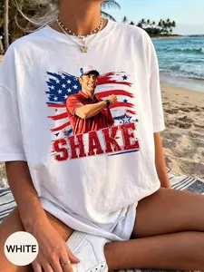 USA Patriotic Shake Graphic T-Shirt American Flag Baseball Inspired Red White Blue Independence Day Freedom Casual Unisex Streetwear Summer Outfit Gift for Men Women 4th of July Style Retro Sport Fan Tee Vintage Athletic Graphic Apparel